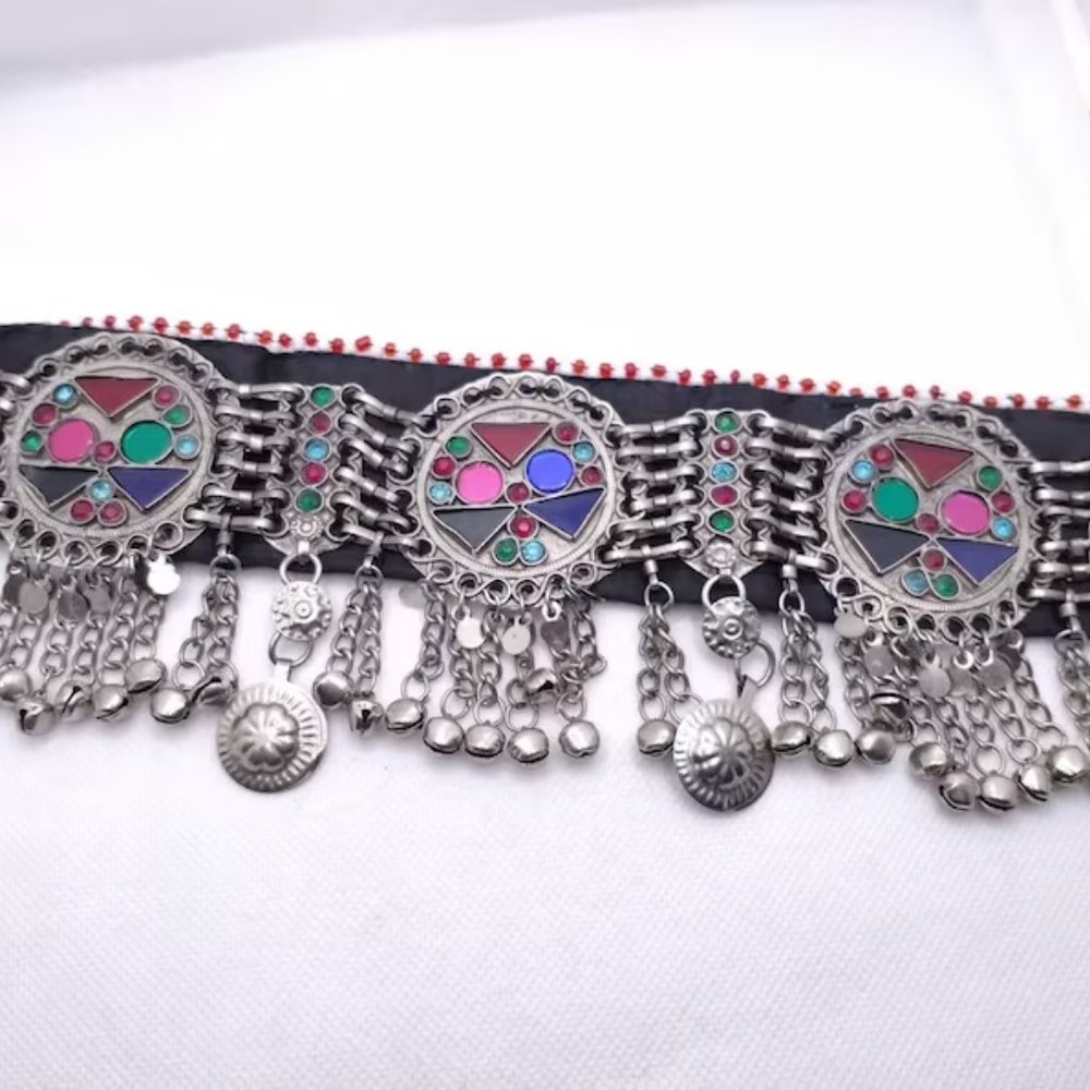 Tribal Necklace  Afghan Necklace, Boho Silver Choker Necklace